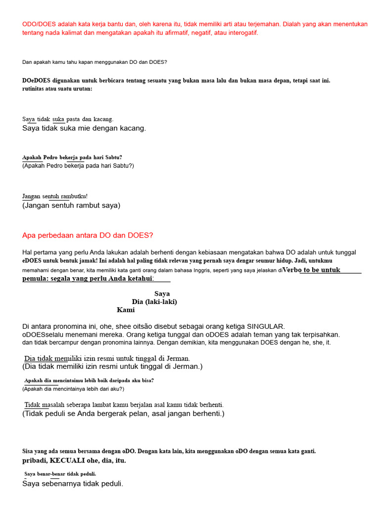 Panduan Penggunaan DO dan DOES dalam Bahasa Inggris | PDF
