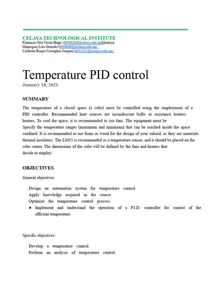 PID Temperature Control System Design | PDF | Electrical Engineering ...