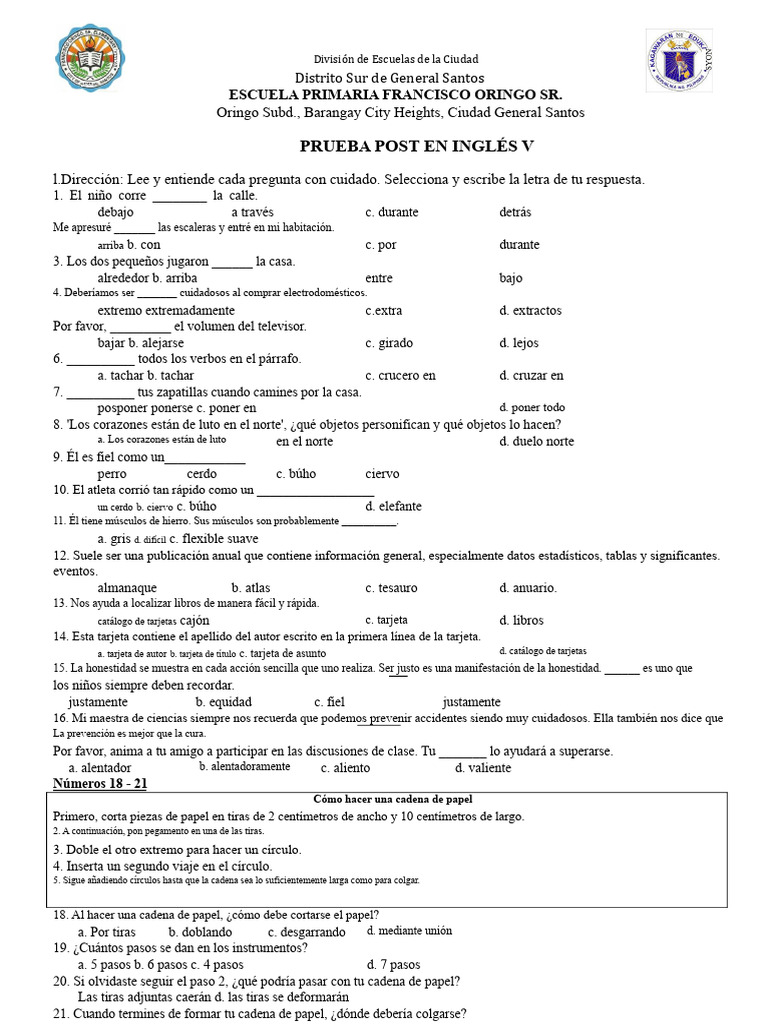 POST TEST Inglés V | PDF | Lingüística