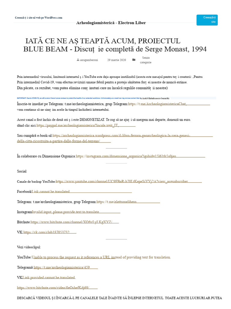 PROIECTUL BLUE BEAM - Discursul Complet Al Lui Serge Monast | PDF
