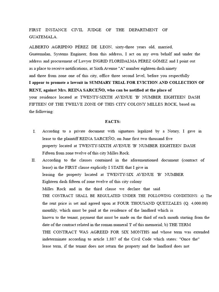 Eviction and Rent Collection Lawsuit | PDF | Lease | Leasehold Estate