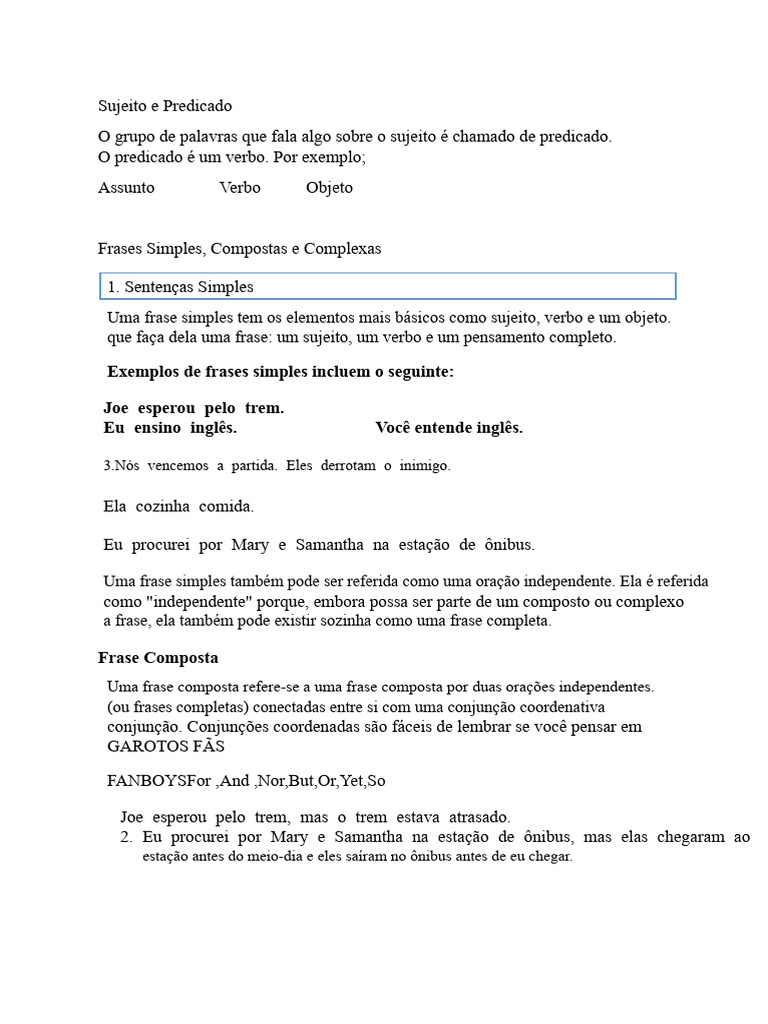 Frases Compostas e Simples | PDF | Sintaxe | Gramática