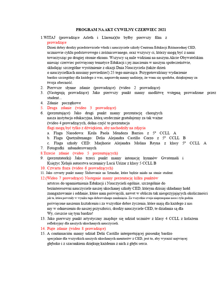 PROGRAM NA AKT CYWILNY CZERWIEC 2021 prezenterki 2 | PDF