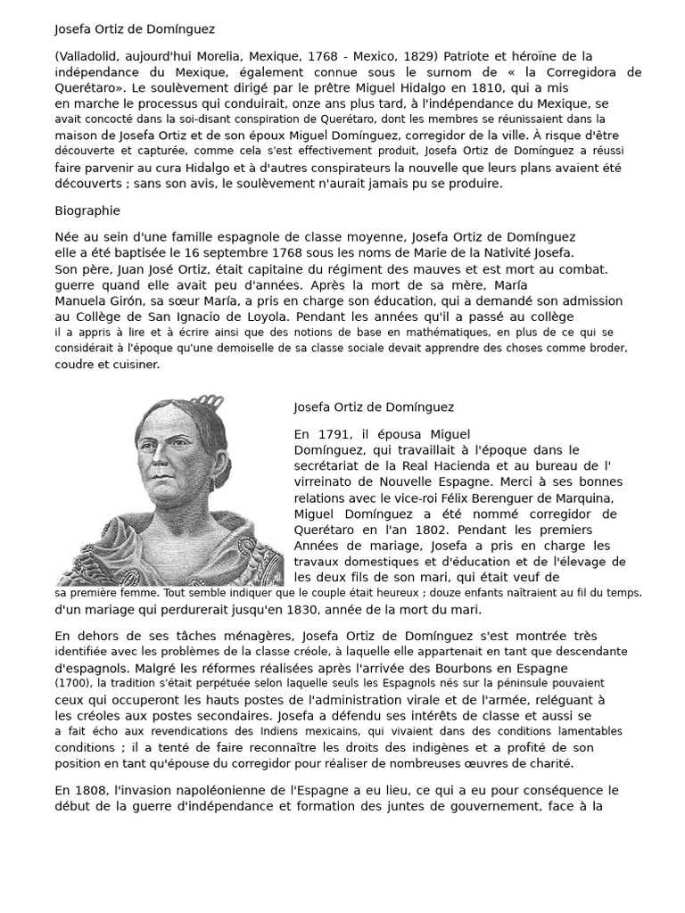 Josefa Ortiz de Domínguez, héroïne mexicaine | PDF