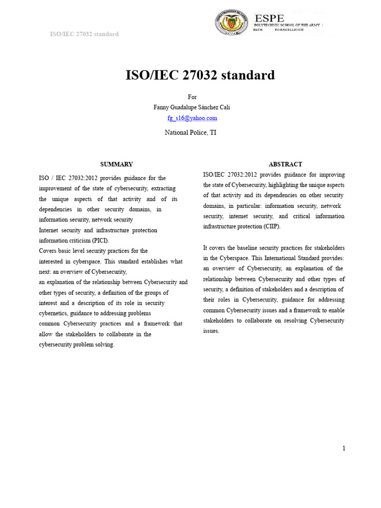 ISO/IEC 27032 Cybersecurity Guidelines | PDF | Computer Security | Security