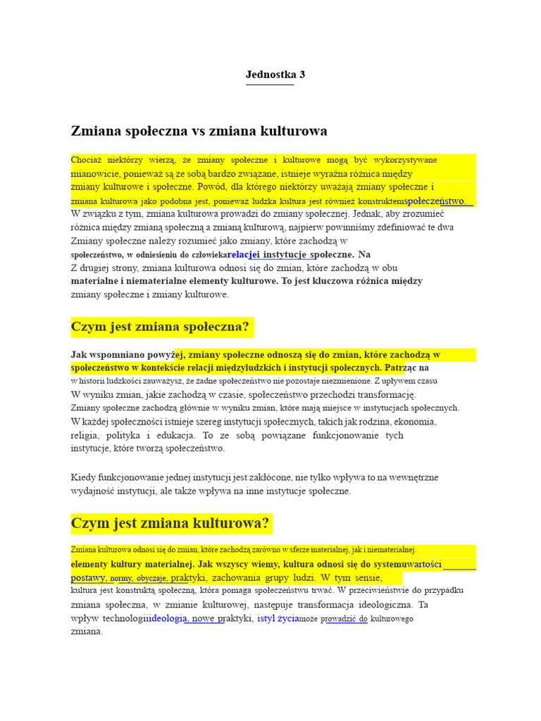 Różnica Między Zmianą Społeczną A Zmianą Kulturową | PDF