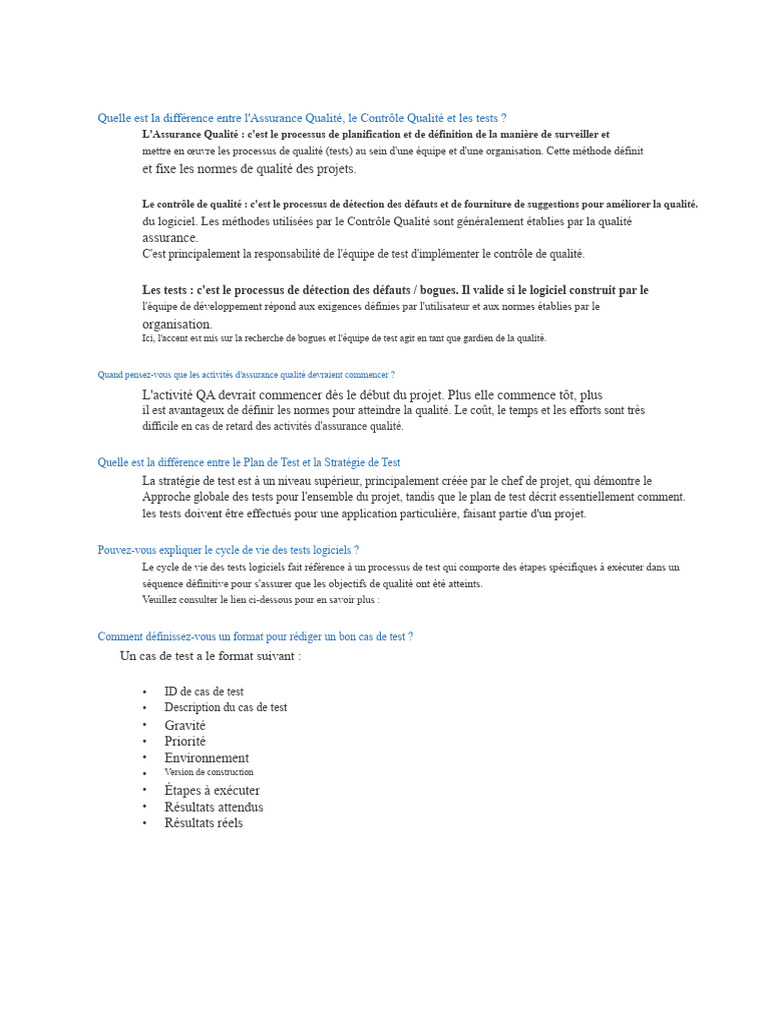Différences entre QA, QC et Tests Logiciels | PDF | Test de logiciel ...