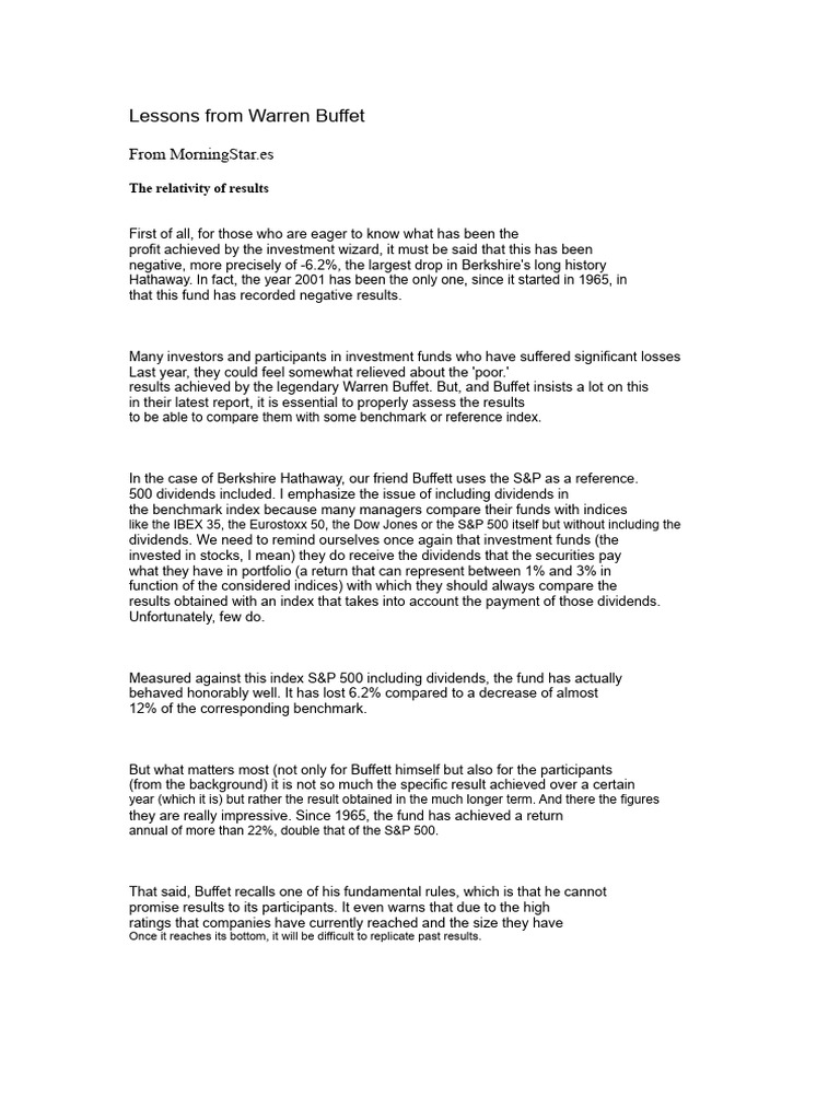 Warren Buffett's Investment Lessons | PDF | Warren Buffett | Investing