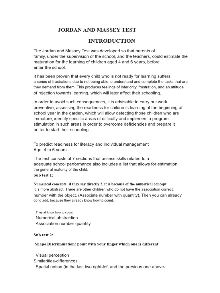 Jordan and Massey Test for Child Readiness | PDF | Anxiety | Procedural ...