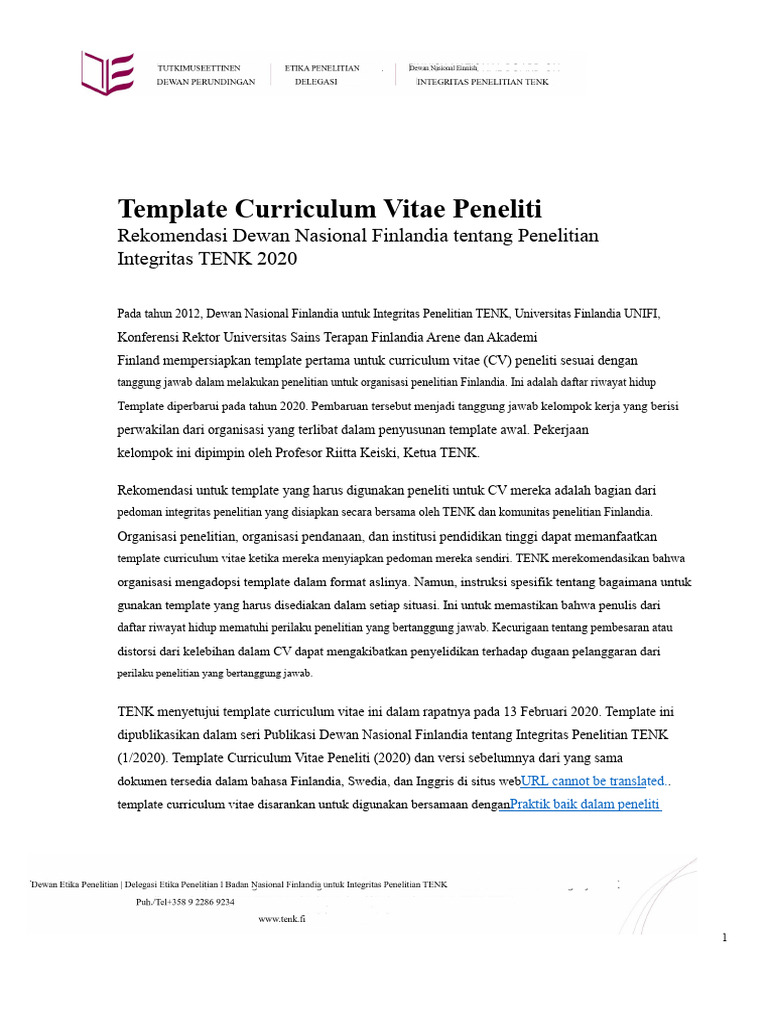 Template CV Peneliti TENK 2020 | PDF