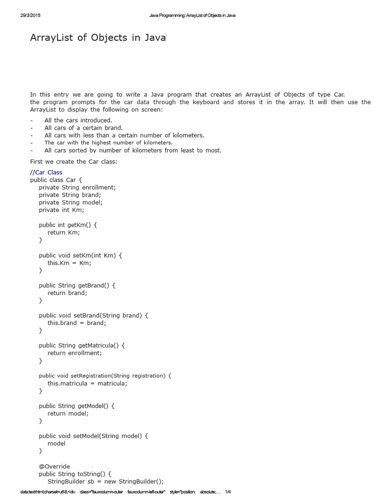 Java ArrayList Car Management Guide | PDF | String (Computer Science ...