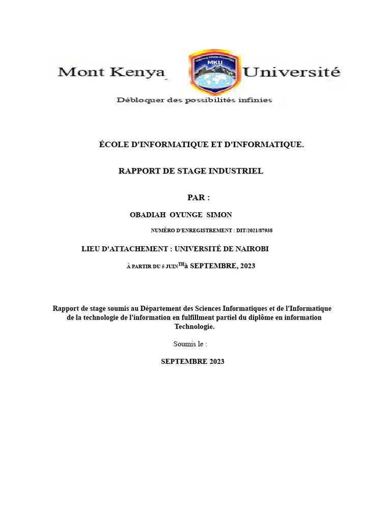 Rapport de stage en informatique 2023 | PDF | Université | Informatique