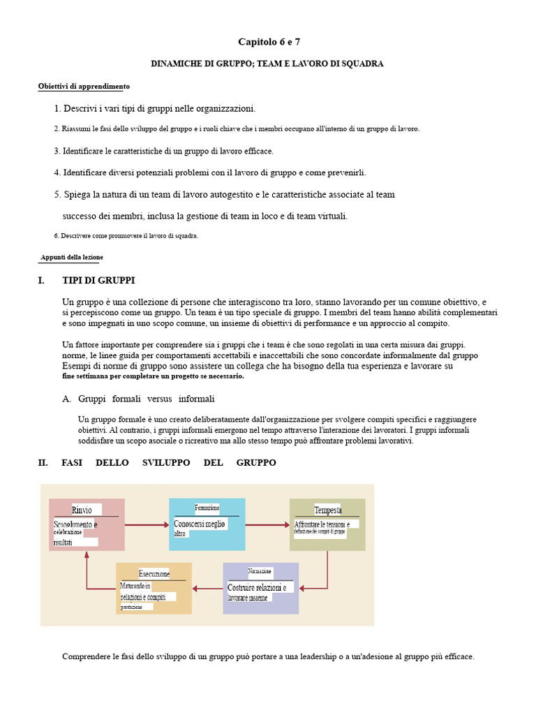 Capitolo 6 e 7 Dinamiche Di Gruppo Team e Lavoro Di Squadra | PDF
