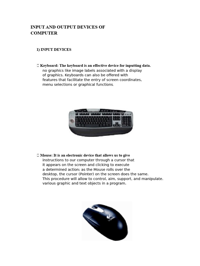 Computer Input and Output Devices Guide | PDF | Cursor (User Interface ...