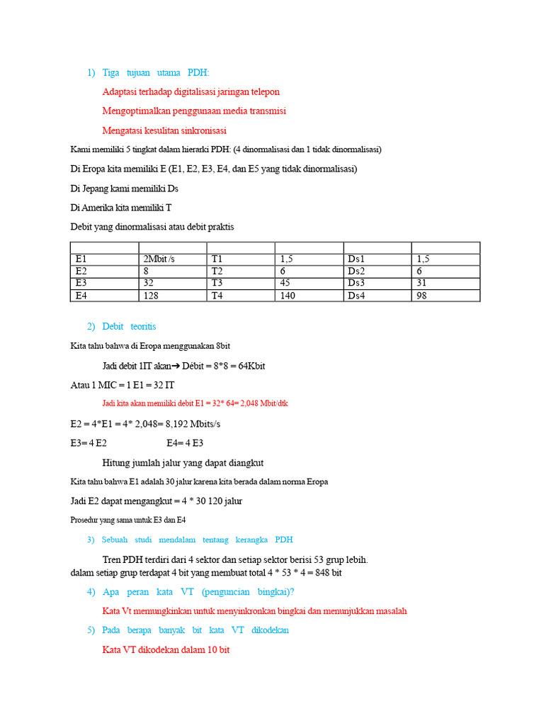 Struktur dan Debit PDH dan SDH | PDF