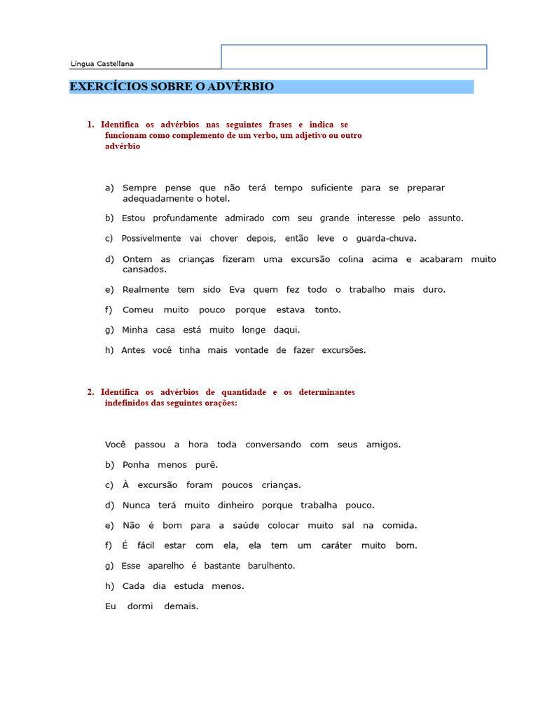 L2AP2_O advérbio (exercícios com gabarito) | PDF | Famílias linguísticas