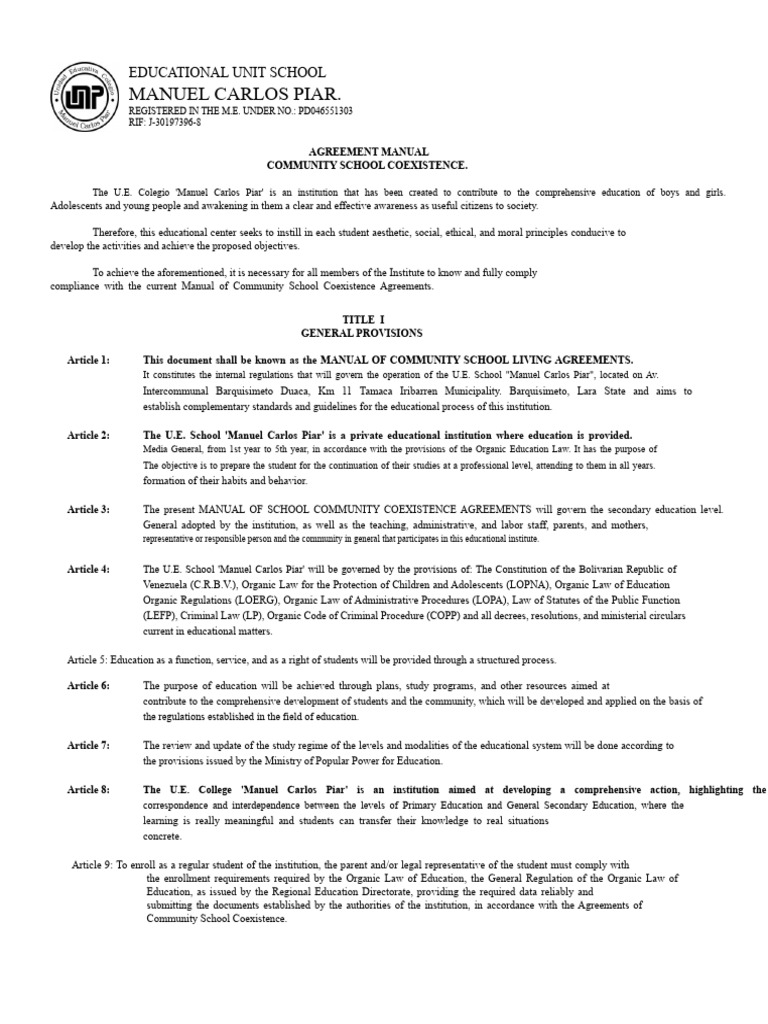 Community School Coexistence Manual | PDF | Educational Assessment ...