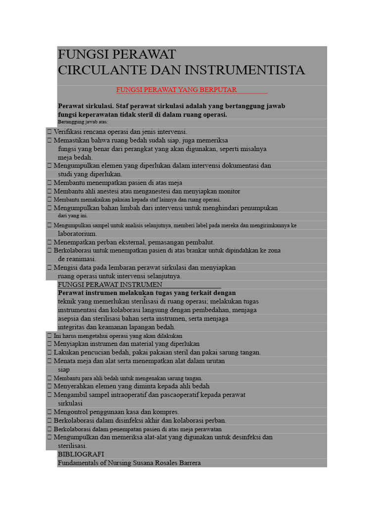 Tugas Perawat Sirkulasi dan Instrumentasi | PDF