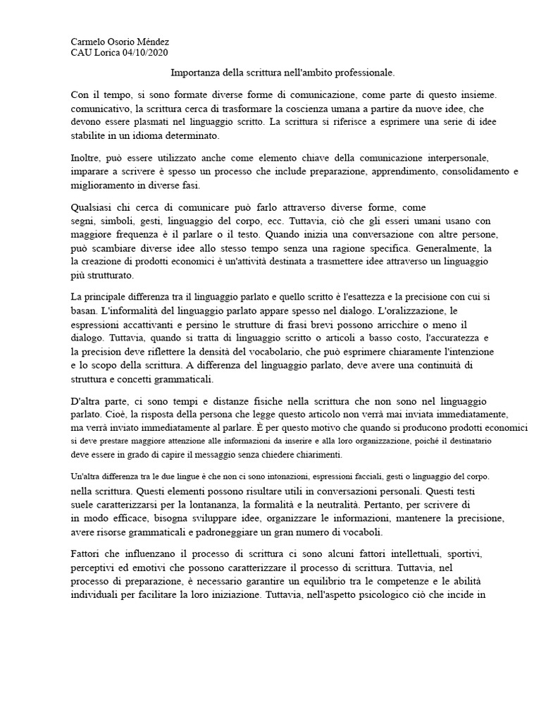 Importanza Della Scrittura Nel Contesto Professionale | PDF
