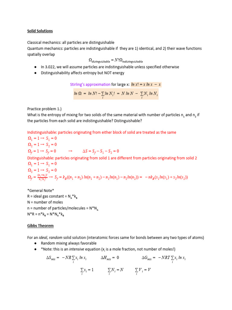 Entropy of Mixing in Solid Solutions | PDF | Mechanics | Applied And ...