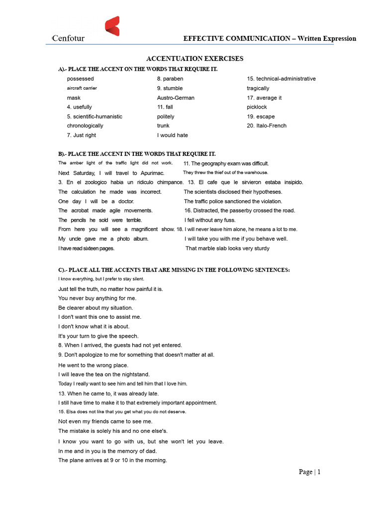 Accentuation and Punctuation Exercises | PDF | Punctuation