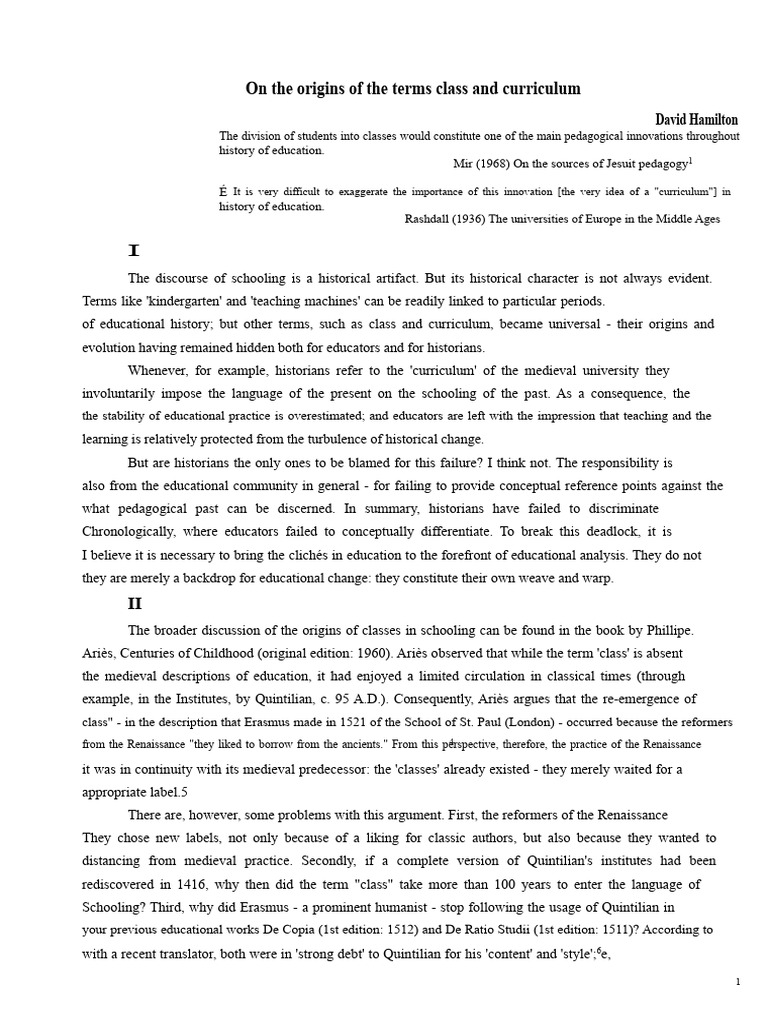 Origins of Class and Curriculum Terms | PDF | University