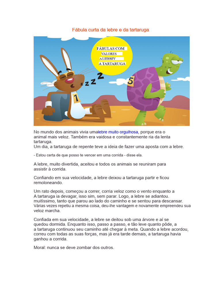 Fábula da Lebre e da Tartaruga: Moral | PDF