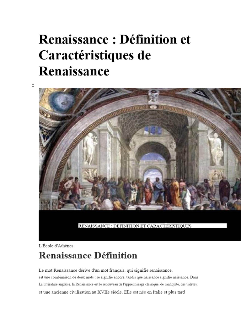 Définition et caractéristiques de la Renaissance | PDF | Renaissance ...