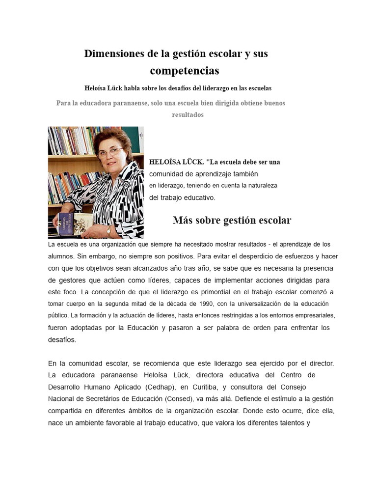 Dimensiones de La Gestión Escolar y Sus Competencias | PDF ...