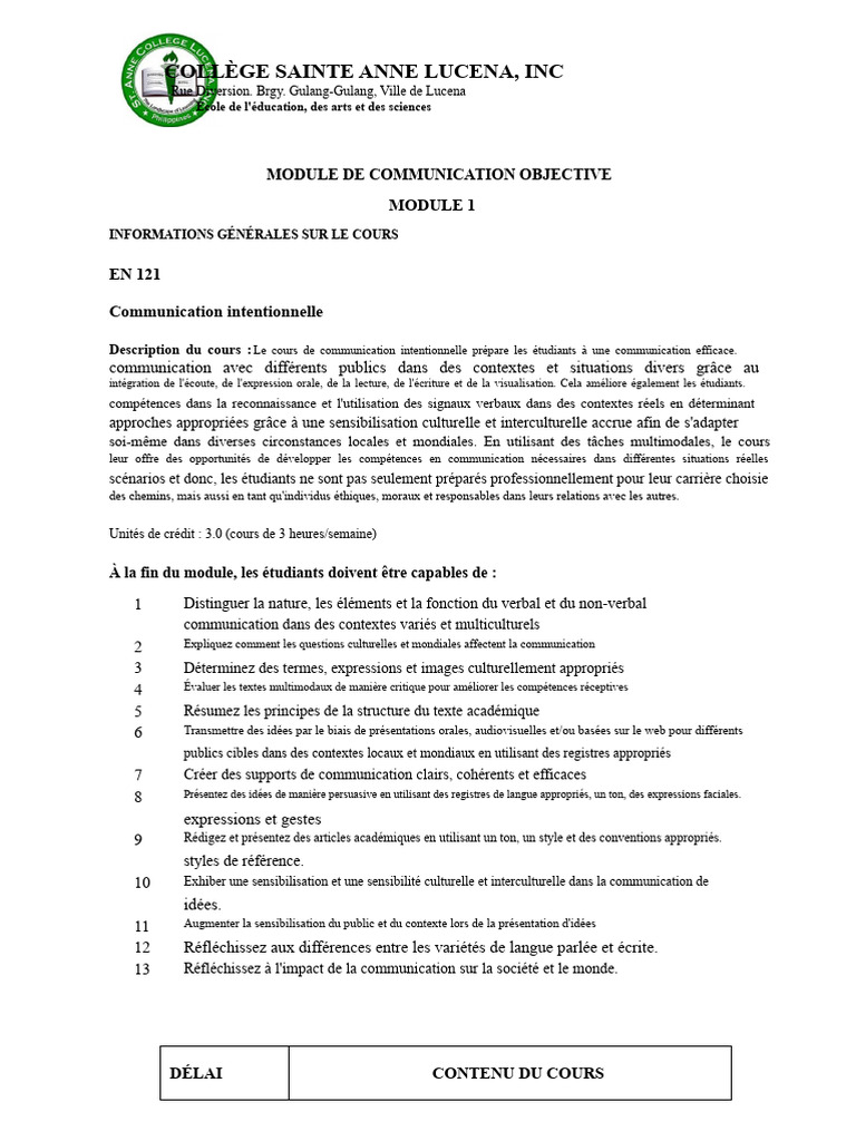 Module de Communication Intentionnelle EN 121 | PDF | Langue anglaise ...