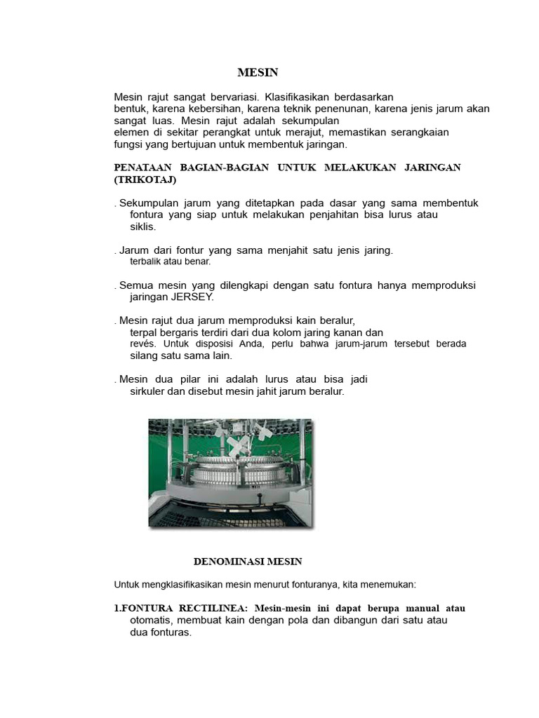 Klasifikasi dan Fungsi Mesin Rajut | PDF