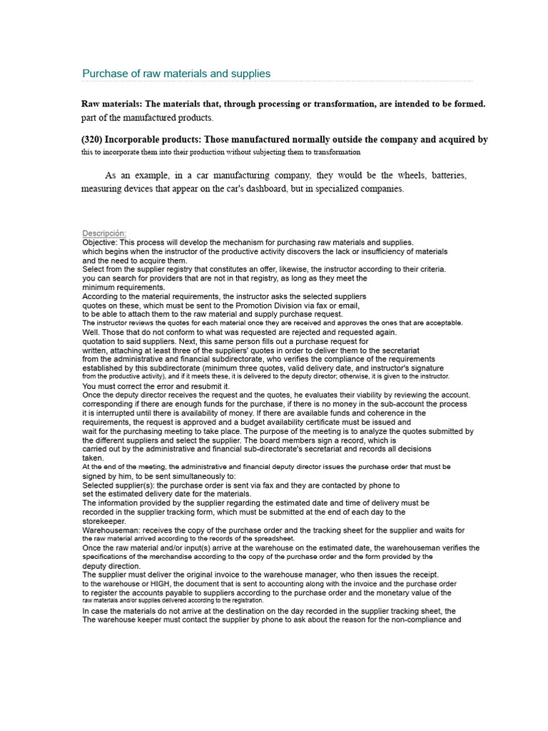 Raw Material Purchase Process Guide | PDF | Business