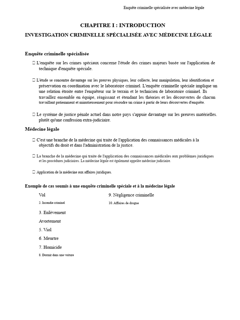 Enquête criminelle et médecine légale | PDF | Crimes | Crime et violence