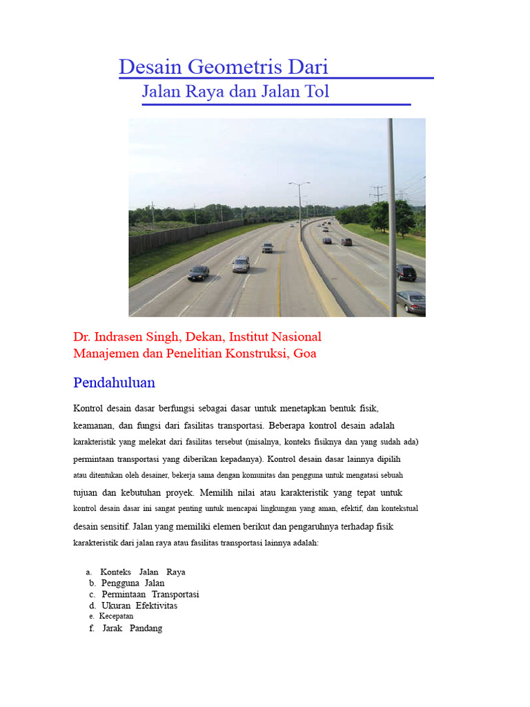 Desain Geometris Jalan Raya dan Tol | PDF