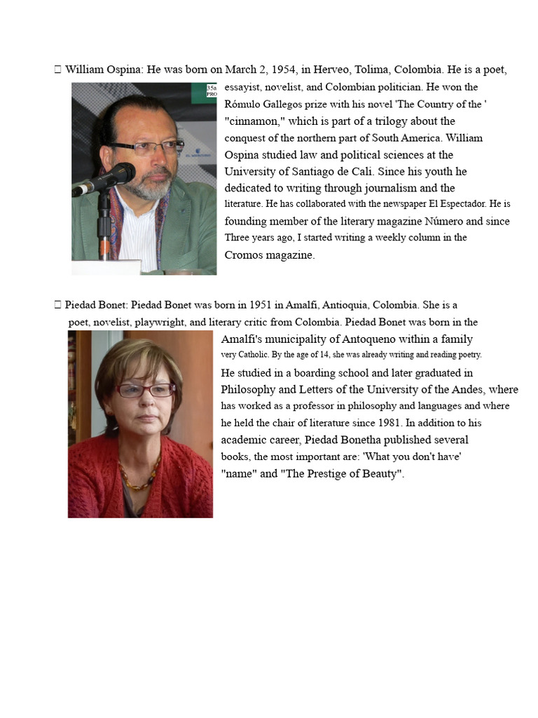 Notable Colombian Novelists | PDF | Writing