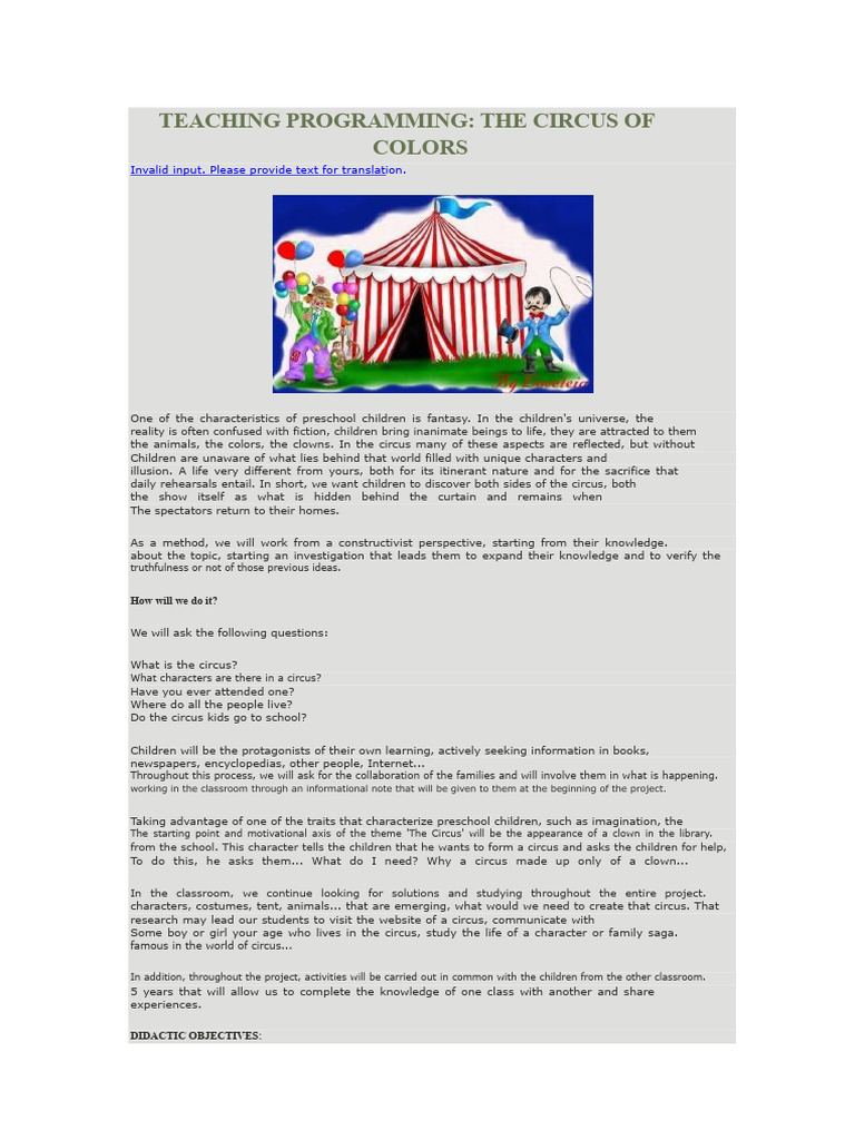 Circus-Themed Preschool Learning Program | PDF | Circus | Teachers