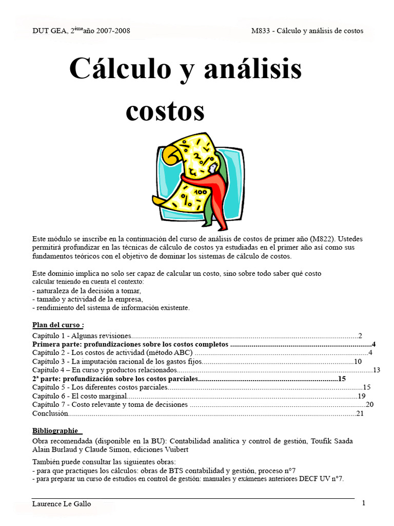 Cálculo y Análisis de Costos M833 | PDF | Costo | Obtención