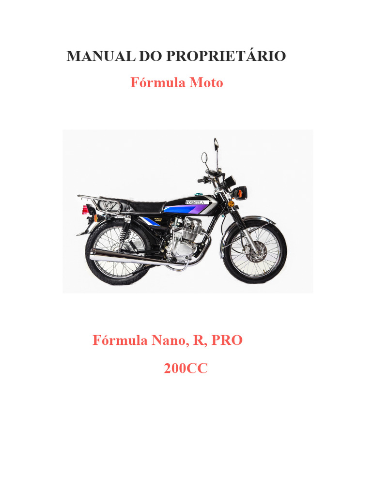 Manual do Proprietário da Fórmula Moto 200CC | PDF | Motocicleta | Motores