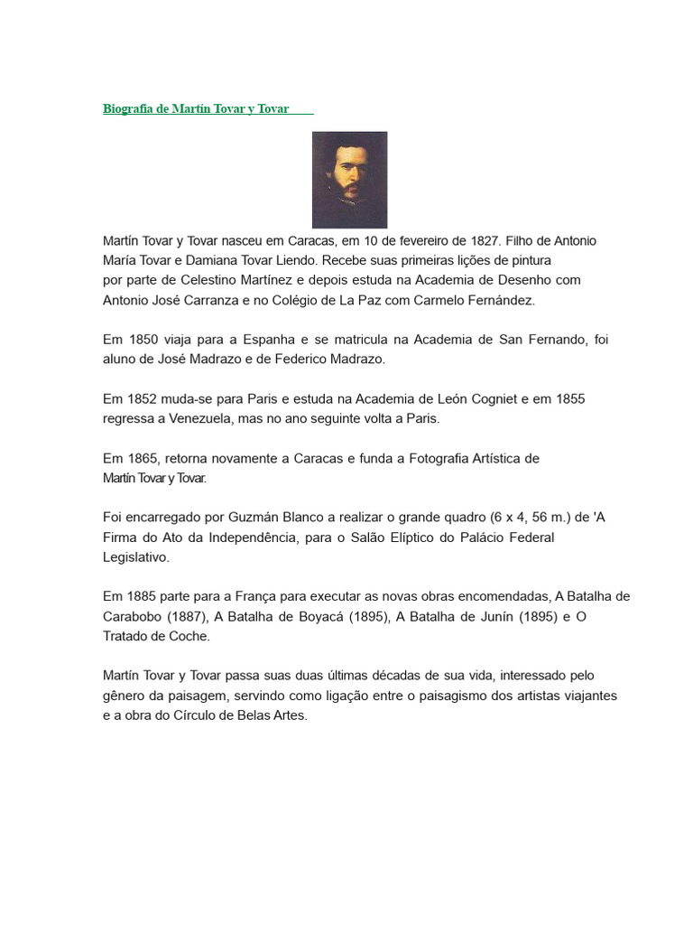 Biografia de Martín Tovar y Tovar | PDF | Venezuela | As artes