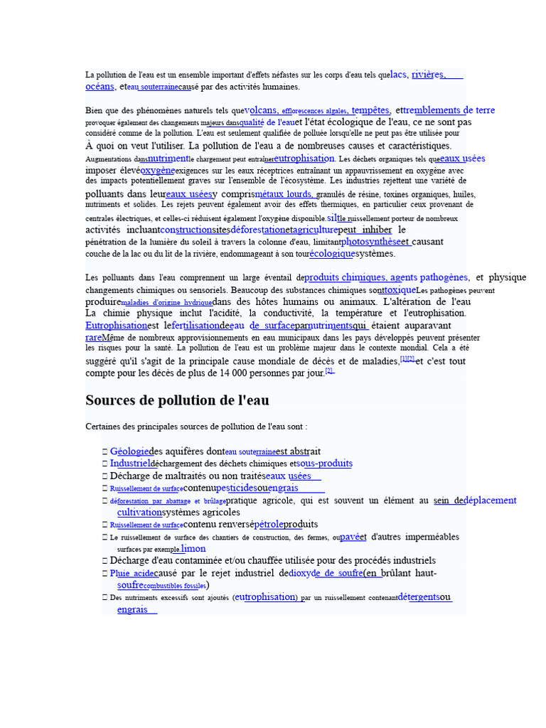 Causes et impacts de la pollution de l'eau | PDF | Pollution de l'eau ...