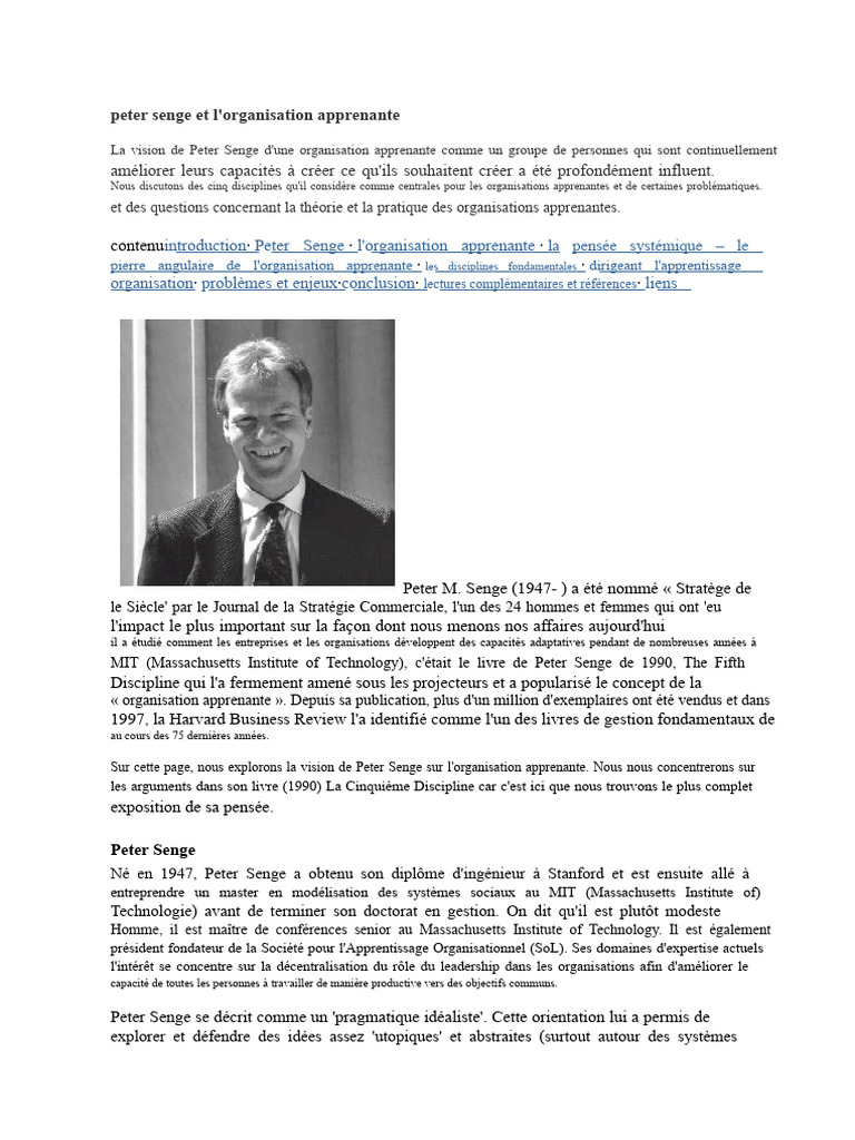 Vision de Peter Senge sur l'organisation apprenante | PDF | Direction ...