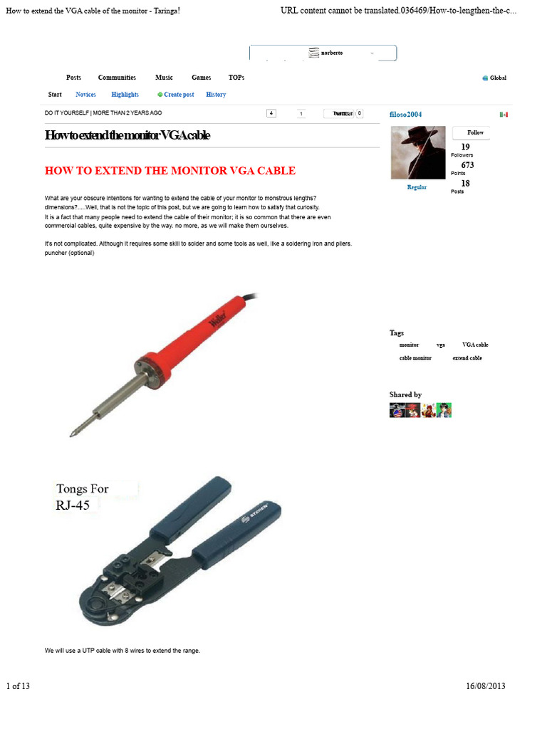 How to extend the VGA monitor cable - Taringa! | PDF | Electrical ...