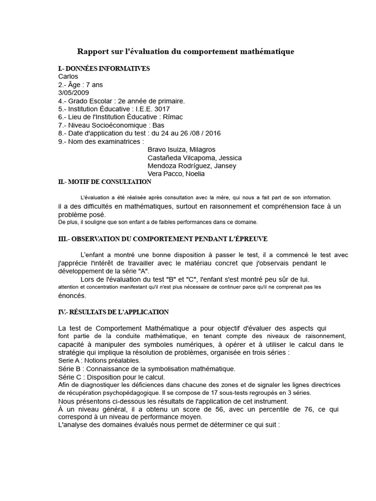 Évaluation du comportement mathématique de Carlos | PDF | Mathématiques