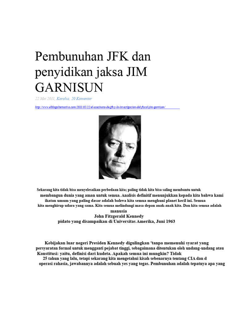 Penyelidikan Jim Garrison atas Pembunuhan JFK | PDF