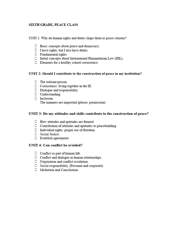 Peace Education Curriculum Overview | PDF | Peacebuilding | Peace