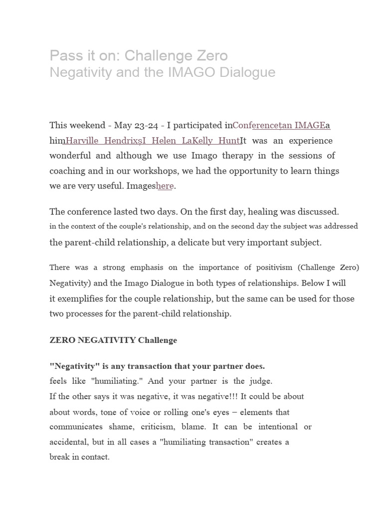 Zero Negativity in Imago Dialogue | PDF | Empathy | Communication