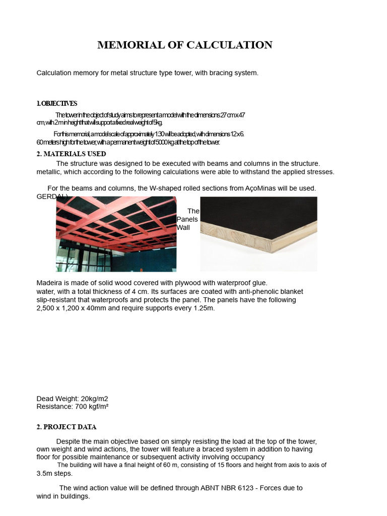 Metal Tower Calculation Memorial | PDF | Beam (Structure) | Bending