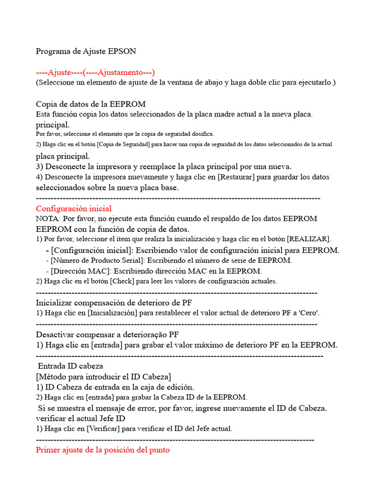 Programa de Ajuste para Impresoras Epson | PDF | Impresora (Computación)