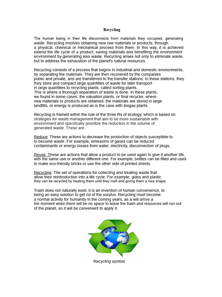 Recycling: A Sustainable Process Summary | PDF | Recycling | Waste