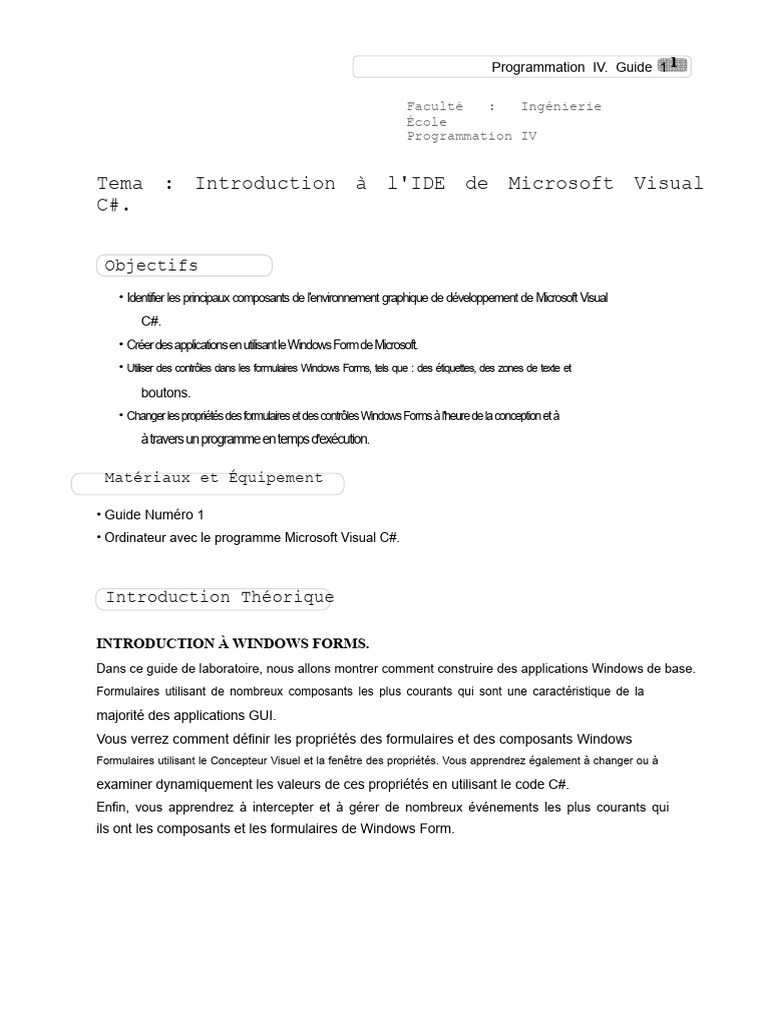 Introduction aux Windows Forms C# | PDF | Environnement de ...